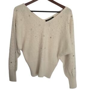 I.B. Diffusion Vintage 80s Silk Angora Wool Beaded Dolman Sleeve Sweater LARGE